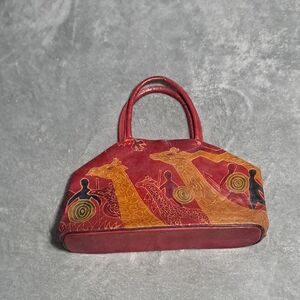 Vintage Lesther Etched And Painted Leather Purse